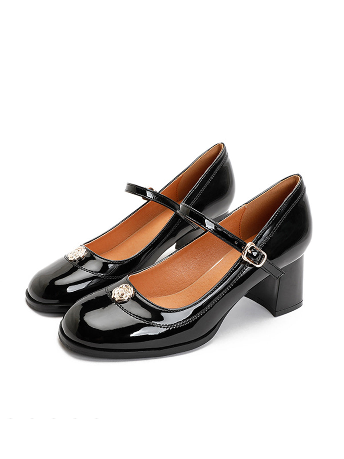 Chaussures à talons mi-hauts en cuir verni à bout rond