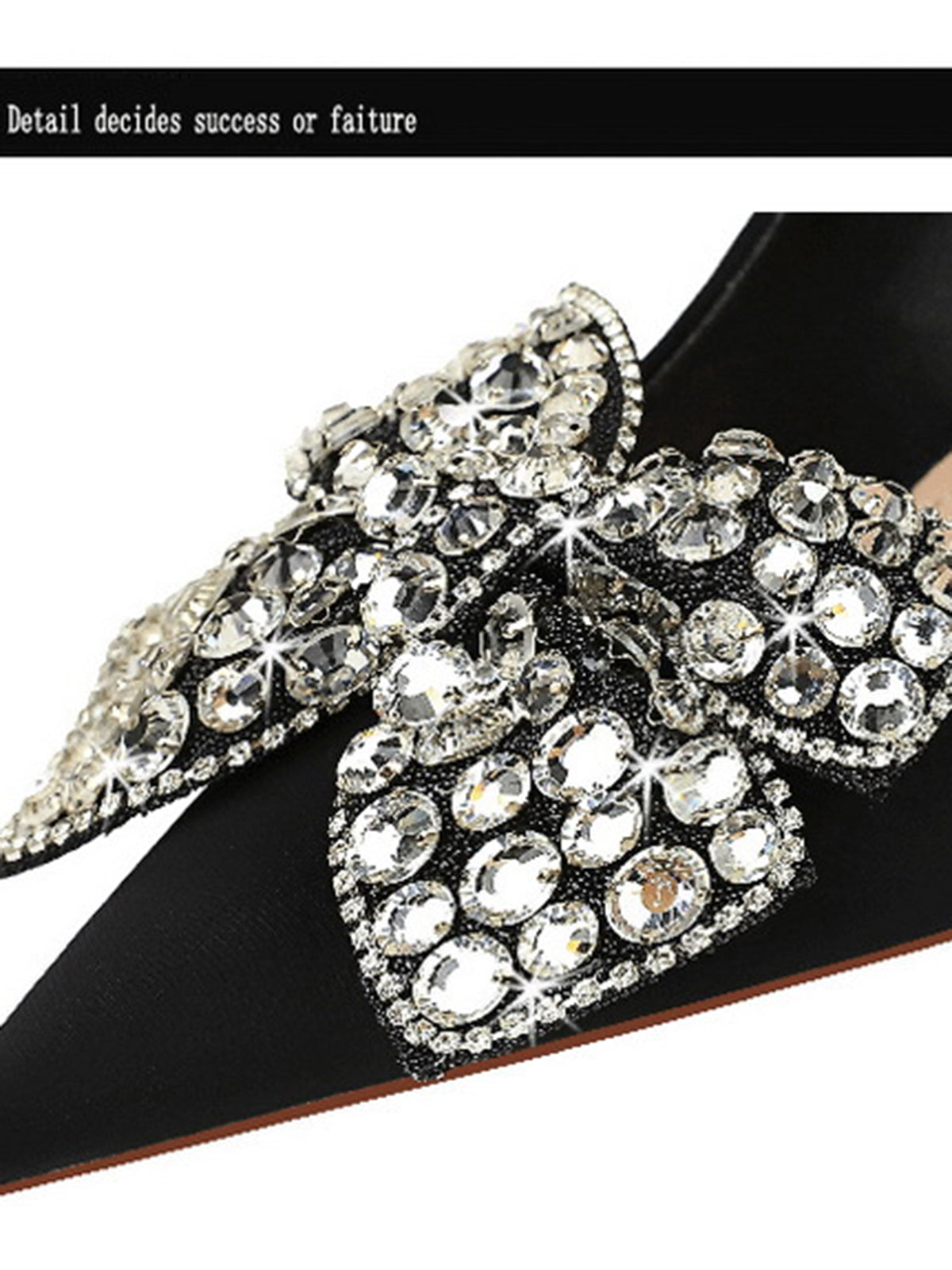 Black Rhinestone Satin Pointed Toe Stiletto Heels
