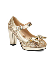 Talons hauts épais avec nœud à paillettes 
