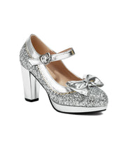 Talons hauts épais avec nœud à paillettes 