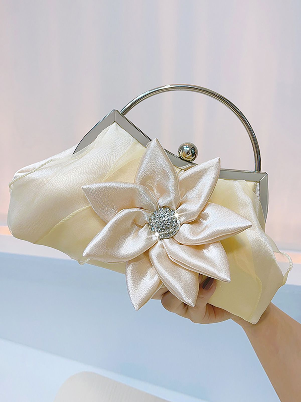 Sac fourre-tout vintage avec strass et fleurs 3D 