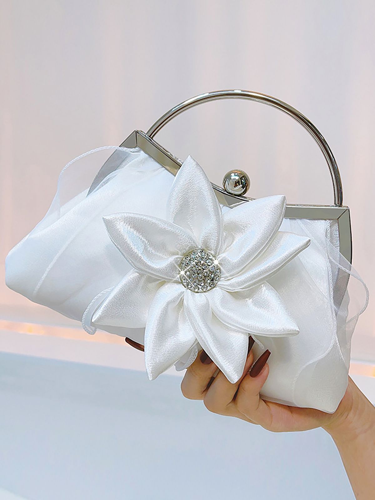 Sac fourre-tout vintage avec strass et fleurs 3D 