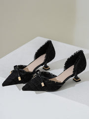 Escarpins à talons aiguilles rétro en tweed avec nœud