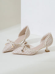 Escarpins à talons aiguilles rétro en tweed avec nœud