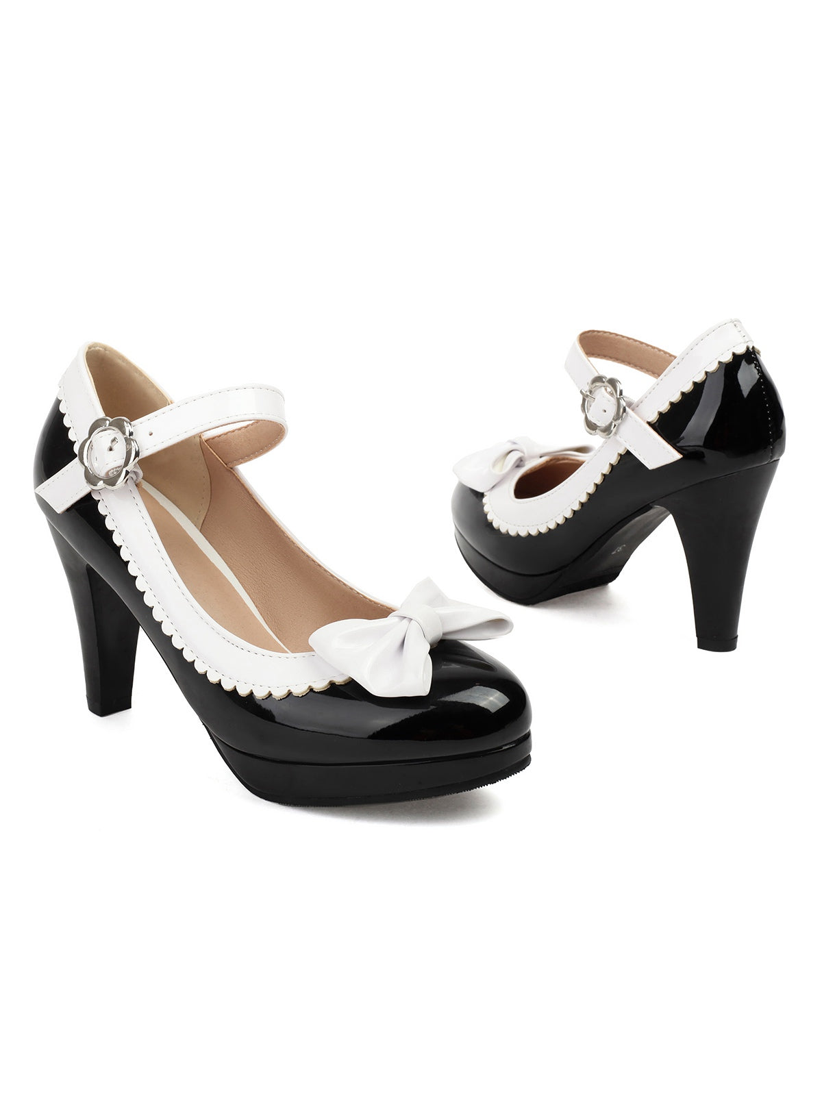 Retro High Heels mit runder Spitze und Schleife