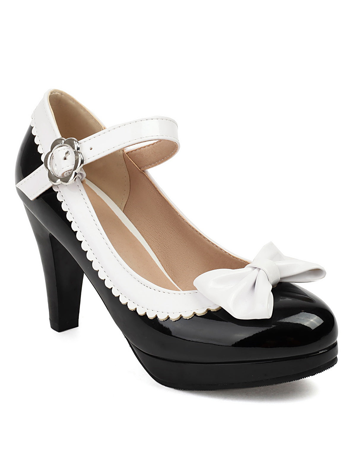Retro High Heels mit runder Spitze und Schleife