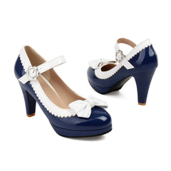 Retro High Heels mit runder Spitze und Schleife