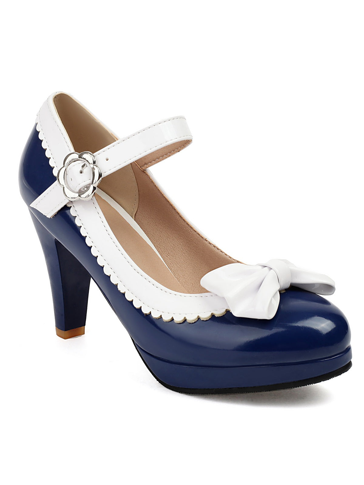 Retro High Heels mit runder Spitze und Schleife