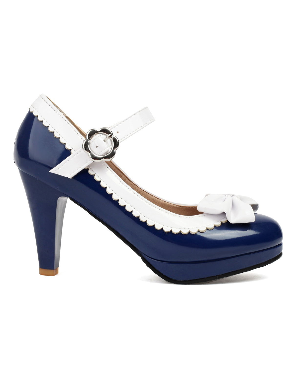 Retro High Heels mit runder Spitze und Schleife