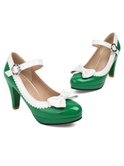 Retro High Heels mit runder Spitze und Schleife