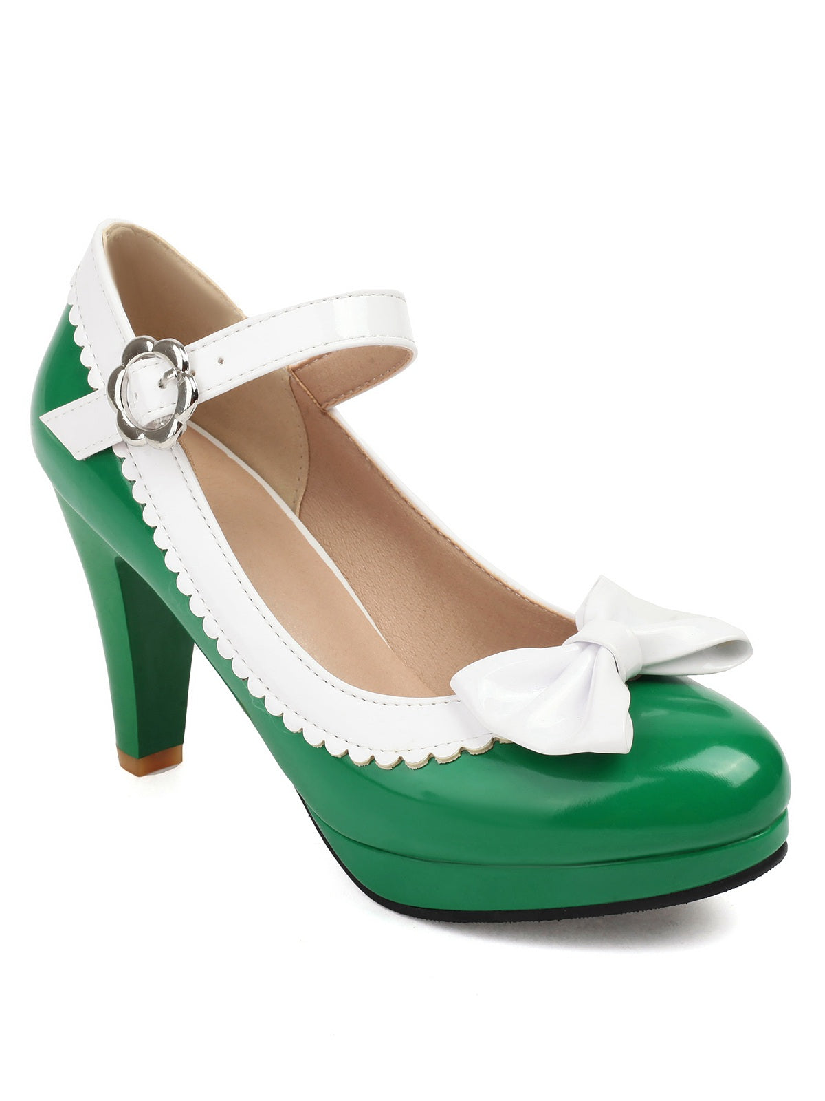 Retro High Heels mit runder Spitze und Schleife