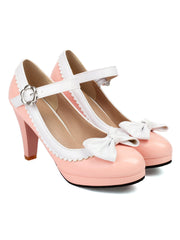 Retro High Heels mit runder Spitze und Schleife