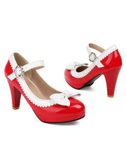 Retro High Heels mit runder Spitze und Schleife