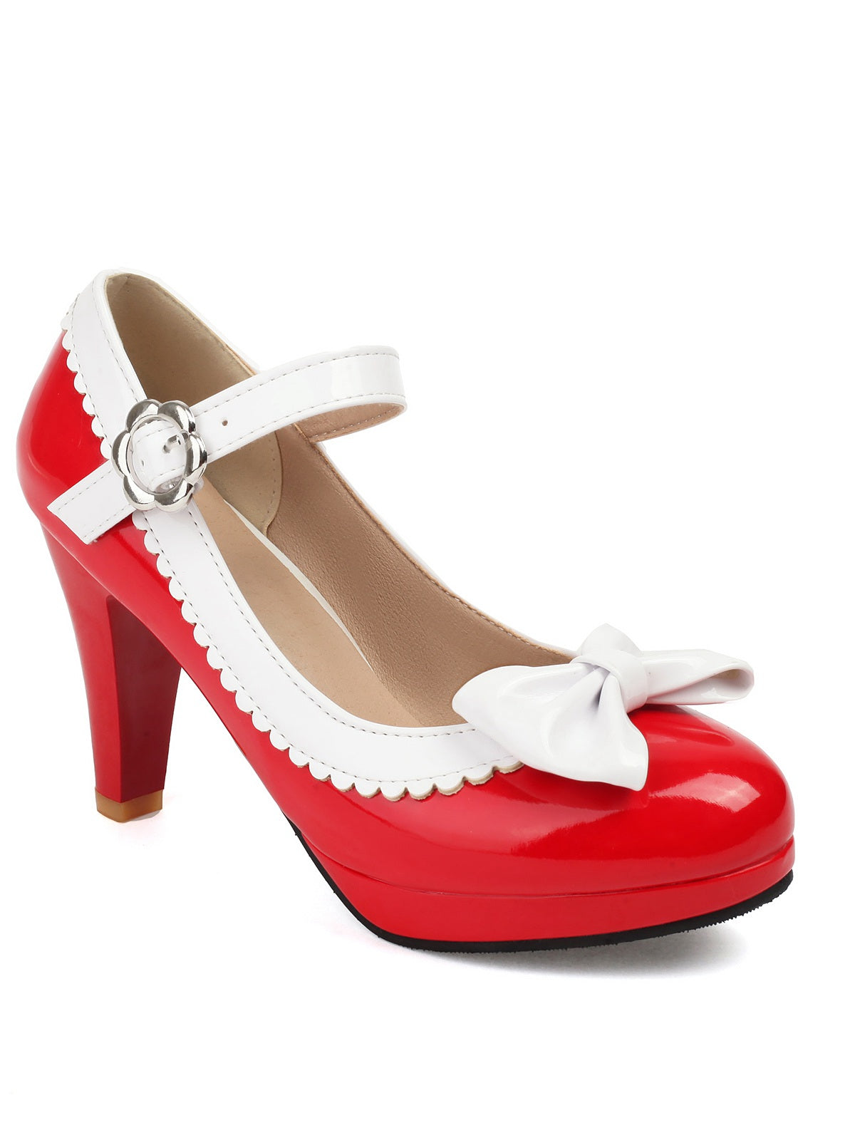 Retro High Heels mit runder Spitze und Schleife