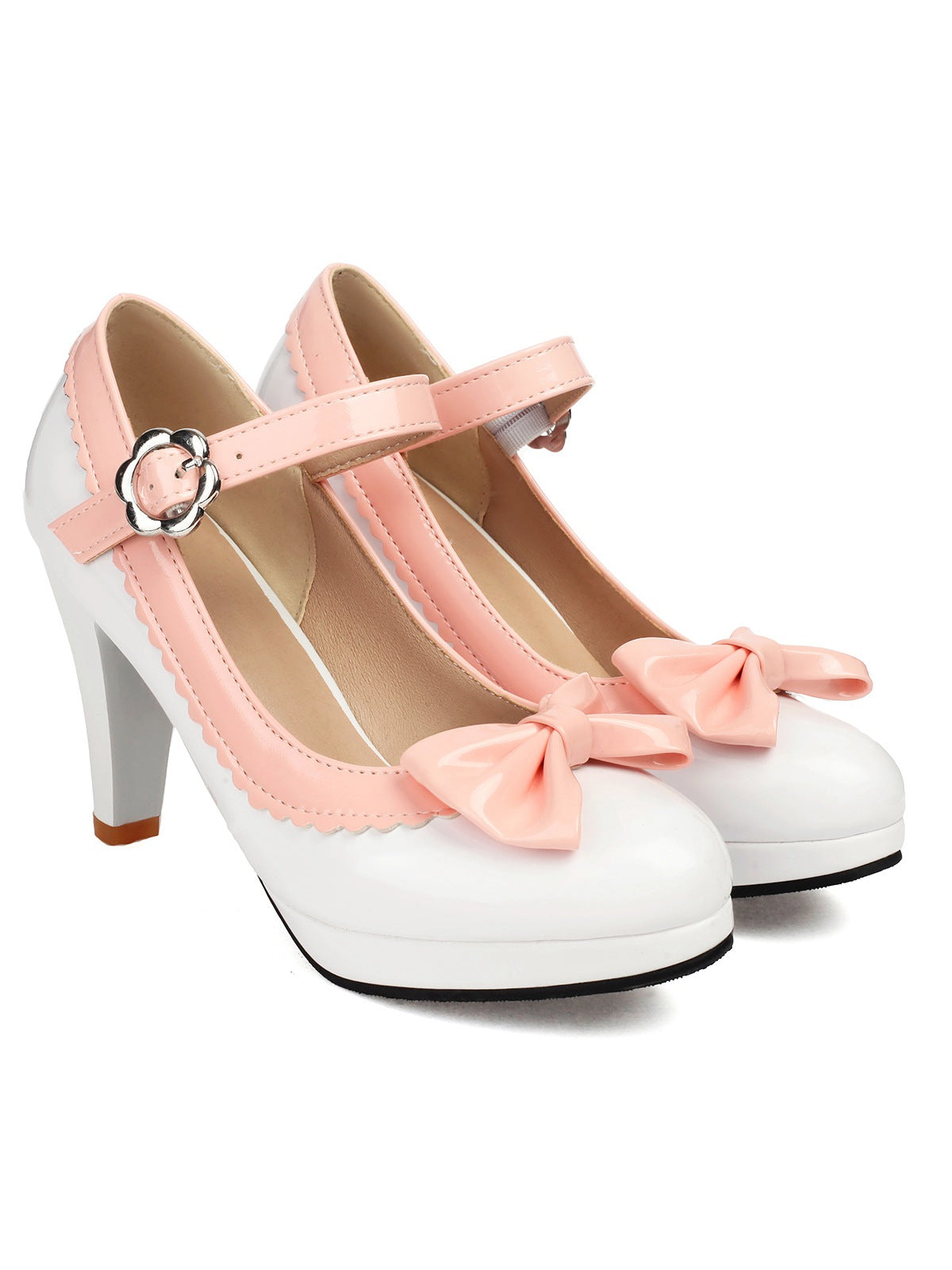 Retro High Heels mit runder Spitze und Schleife