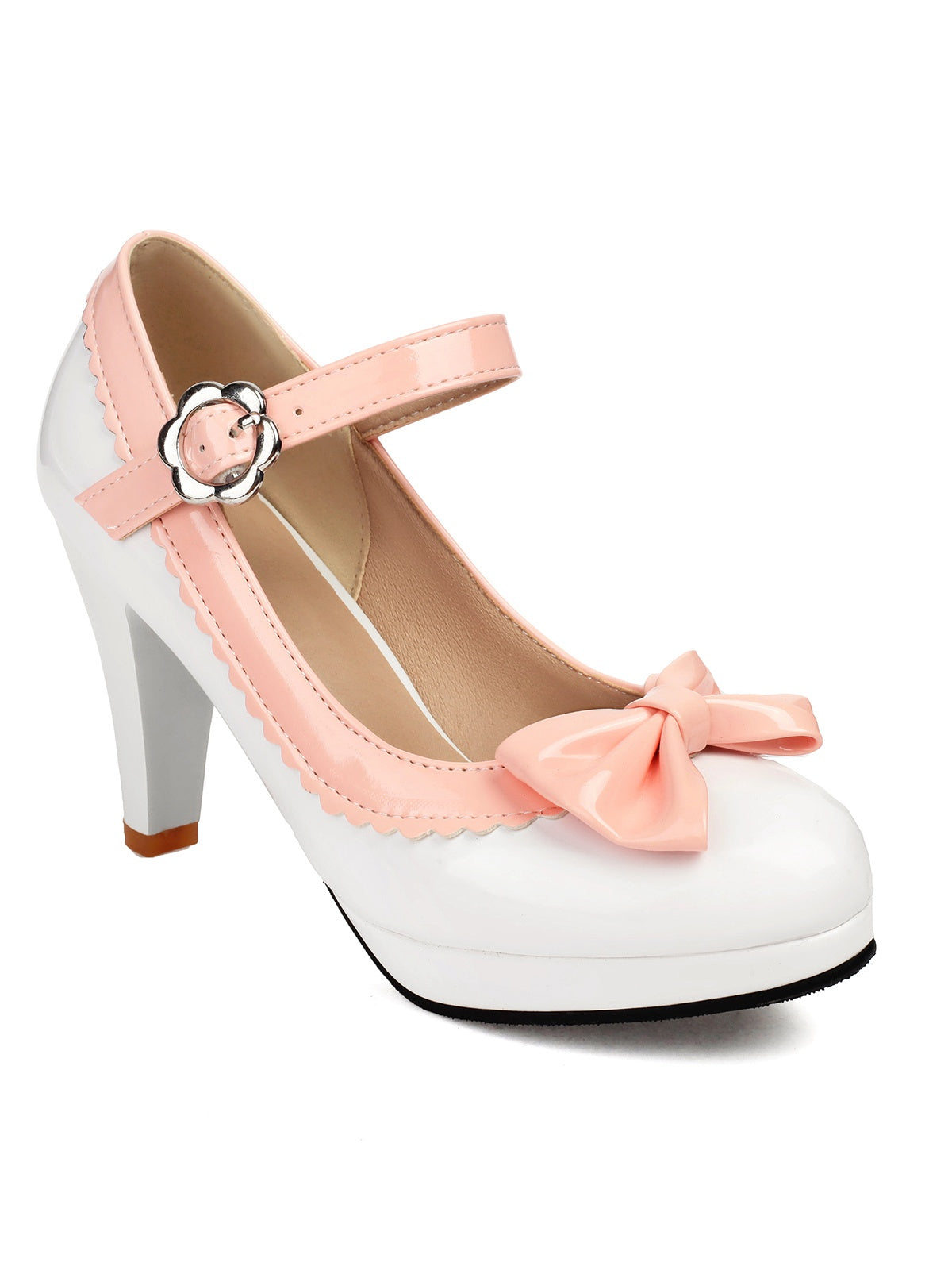 Retro High Heels mit runder Spitze und Schleife