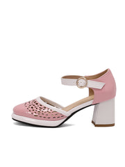 Retro Hohle klobige High Heels Schuhe
