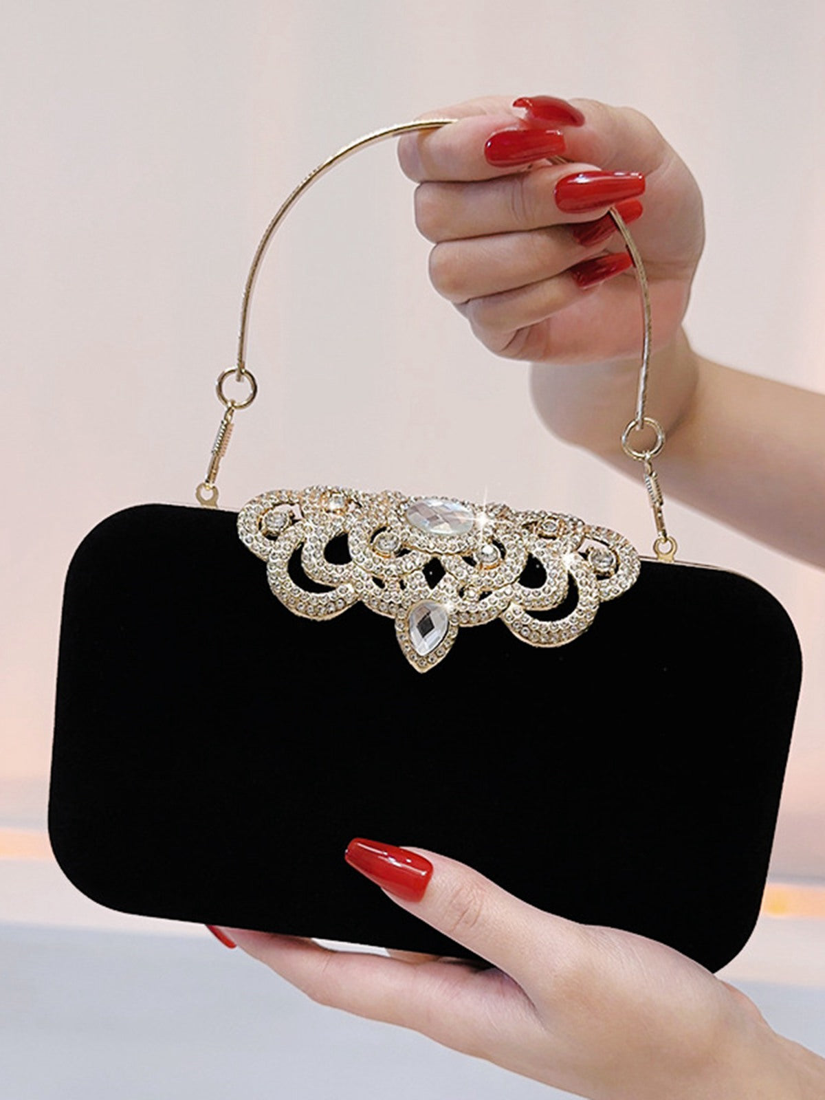 Vintage Strassbesetzte Abendhandtasche aus Samt
