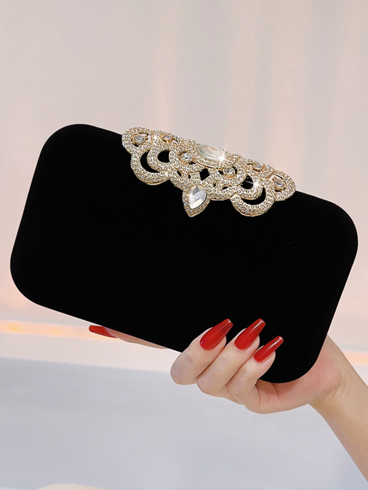Vintage Strassbesetzte Abendhandtasche aus Samt