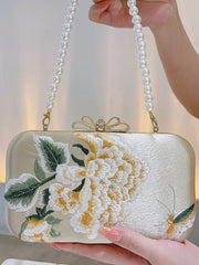 Goldene Clutch mit Pfingstrosen-Stickerei im Vintage-Stil 