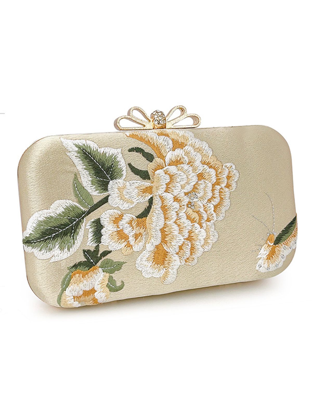 Goldene Clutch mit Pfingstrosen-Stickerei im Vintage-Stil 