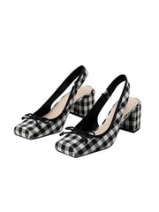 Retro Mary Jane Schuhe mit Karomuster und klobigem Absatz