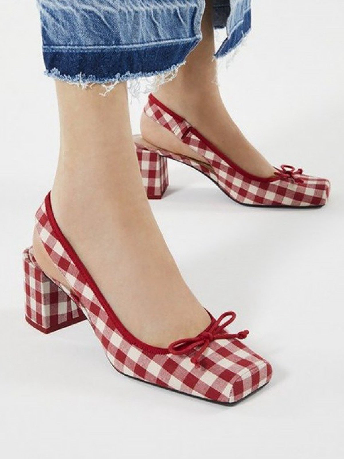 Retro Mary Jane Schuhe mit Karomuster und klobigem Absatz