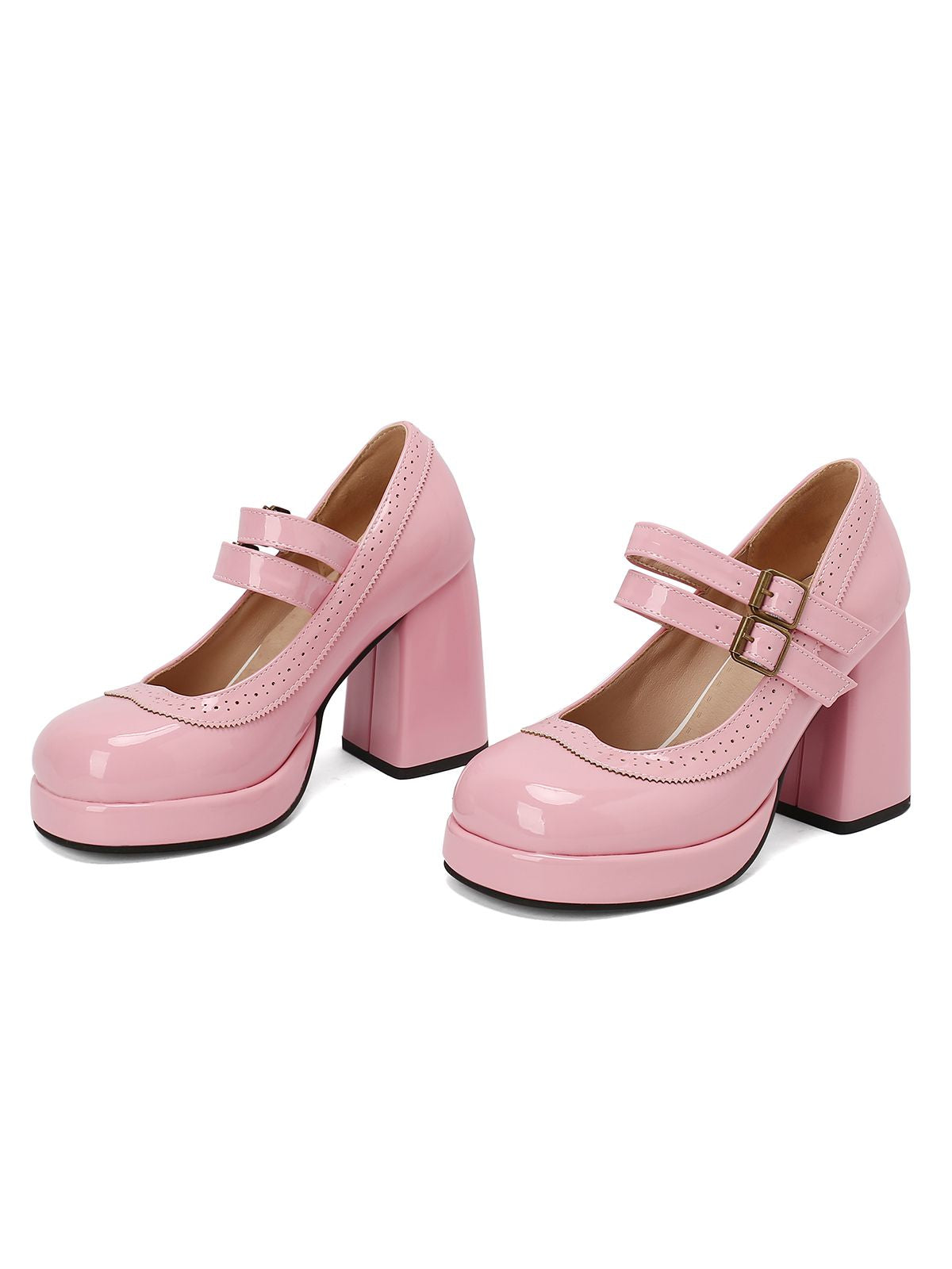 Retro Mary Jane Patent Leather Platform Chuny Heels