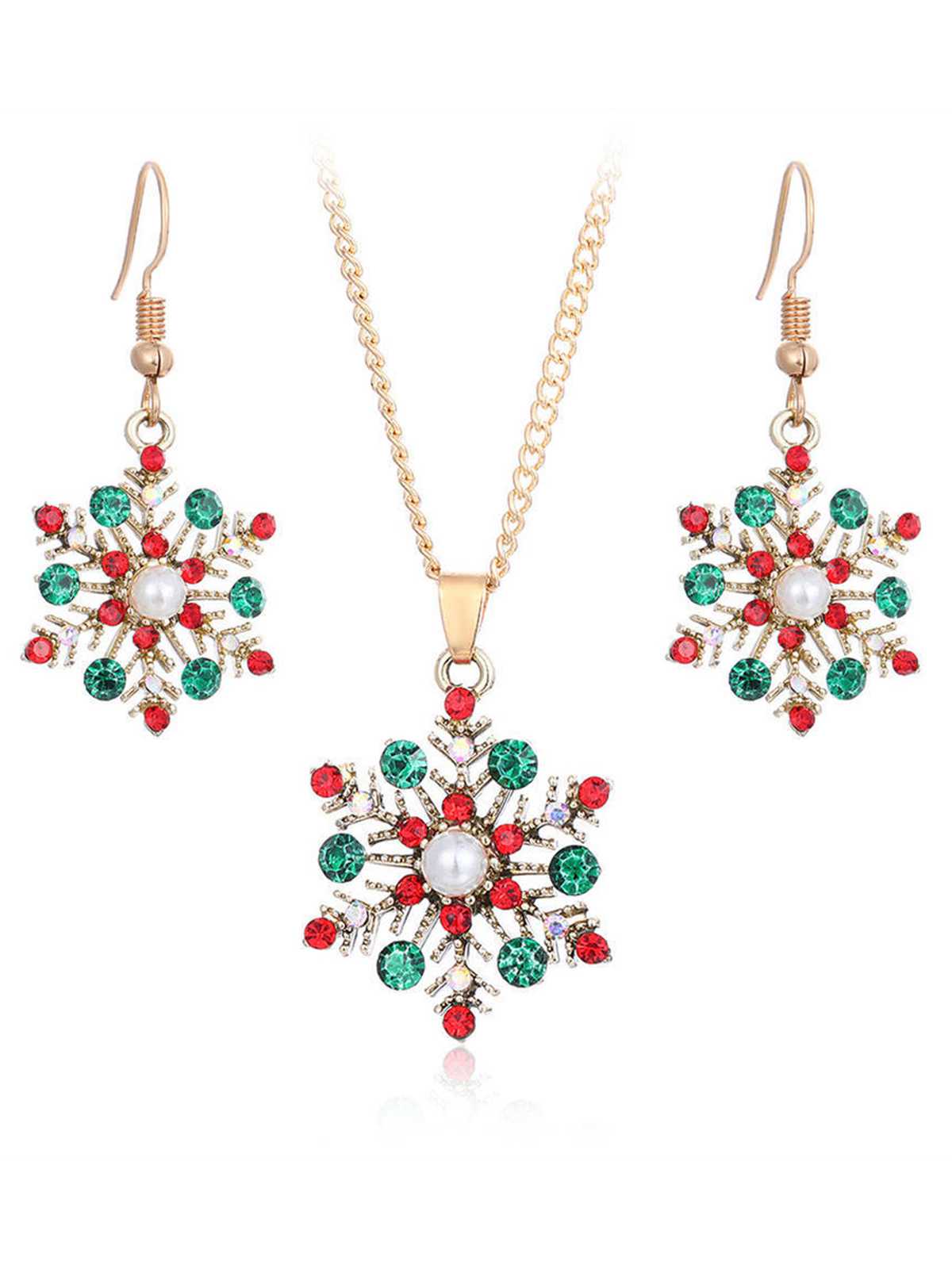 Weihnachtslegierung Diamant Schneeflocke Halskette Ohrring Set