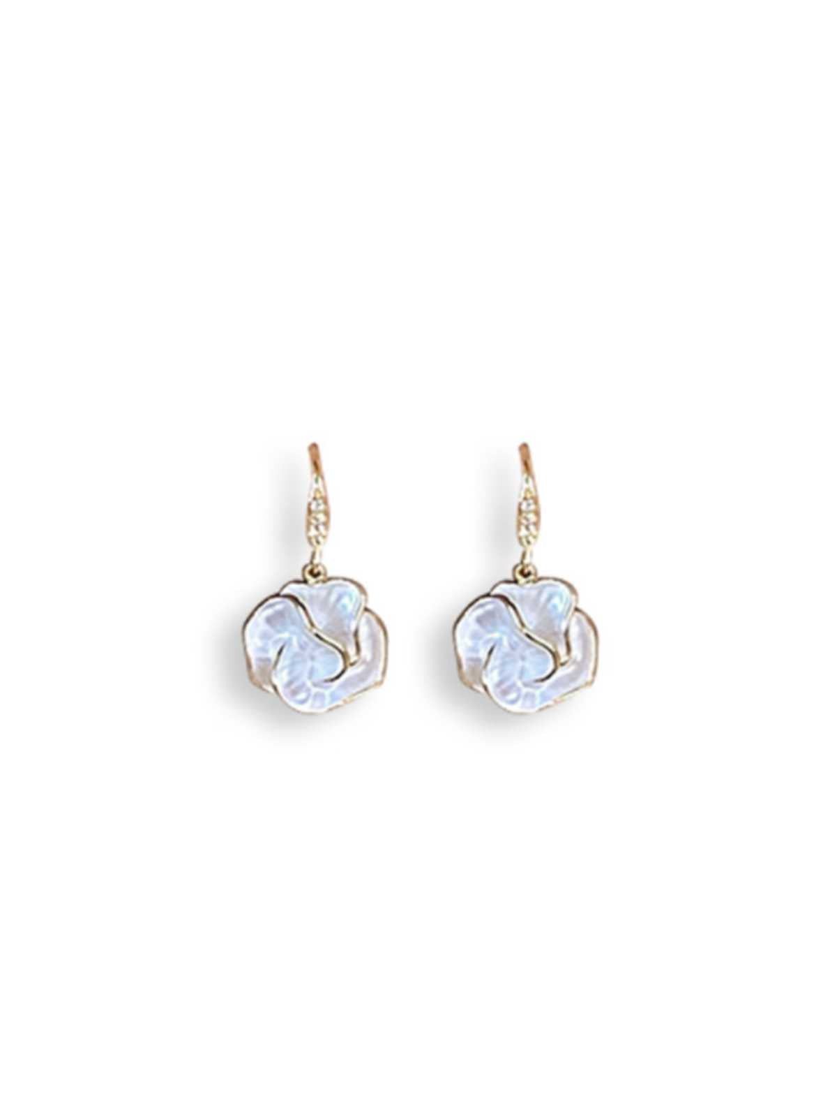 Boucles d'oreilles rétro camélia blanc en zircon