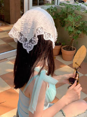 Élastique à cheveux en dentelle triangulaire rose rétro