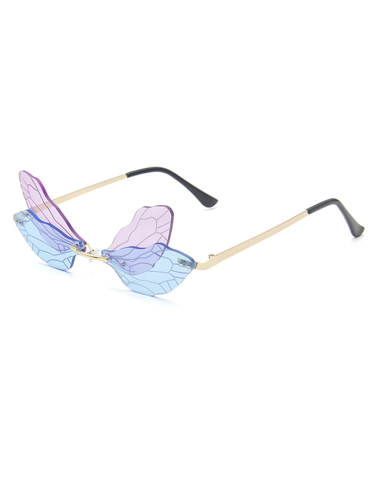 Randlose Sonnenbrille im Retro-Stil mit Libellen-Motiv