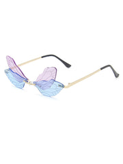 Randlose Sonnenbrille im Retro-Stil mit Libellen-Motiv