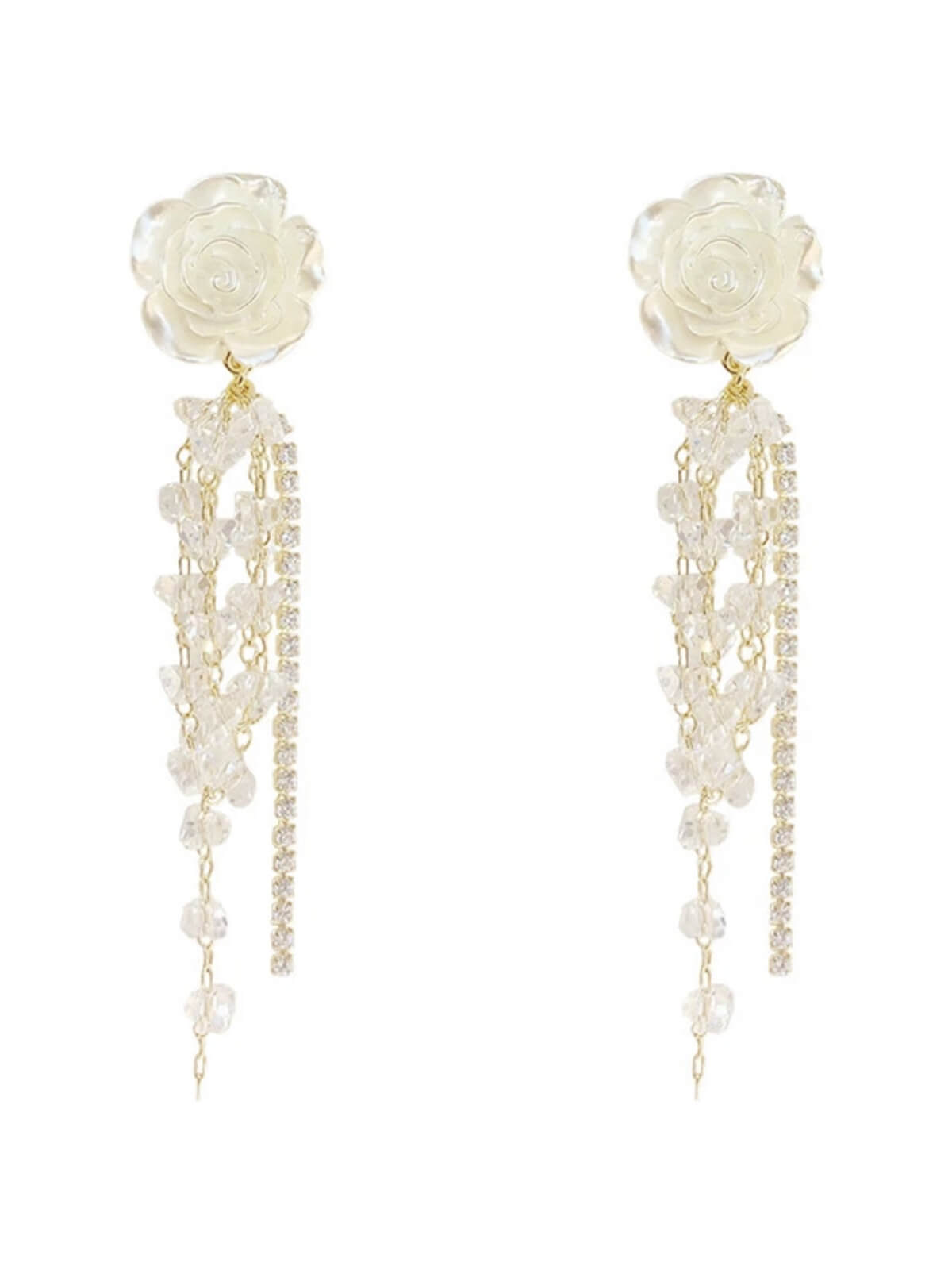 Weiße Rose Strass Quaste Ohrringe