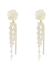 Weiße Rose Strass Quaste Ohrringe