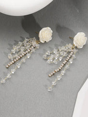 Weiße Rose Strass Quaste Ohrringe