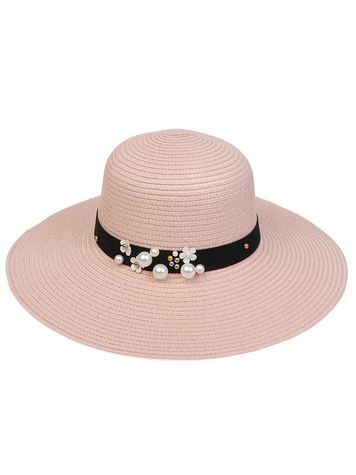 Chapeau de soleil pliable vintage à large bord avec perles 