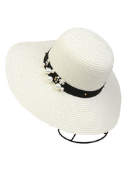 Chapeau de soleil pliable vintage à large bord avec perles 