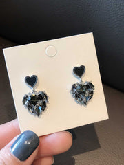 Black Diamond Heart Earrings