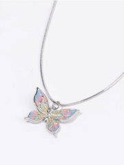 Collier papillon coloré rétro en argent