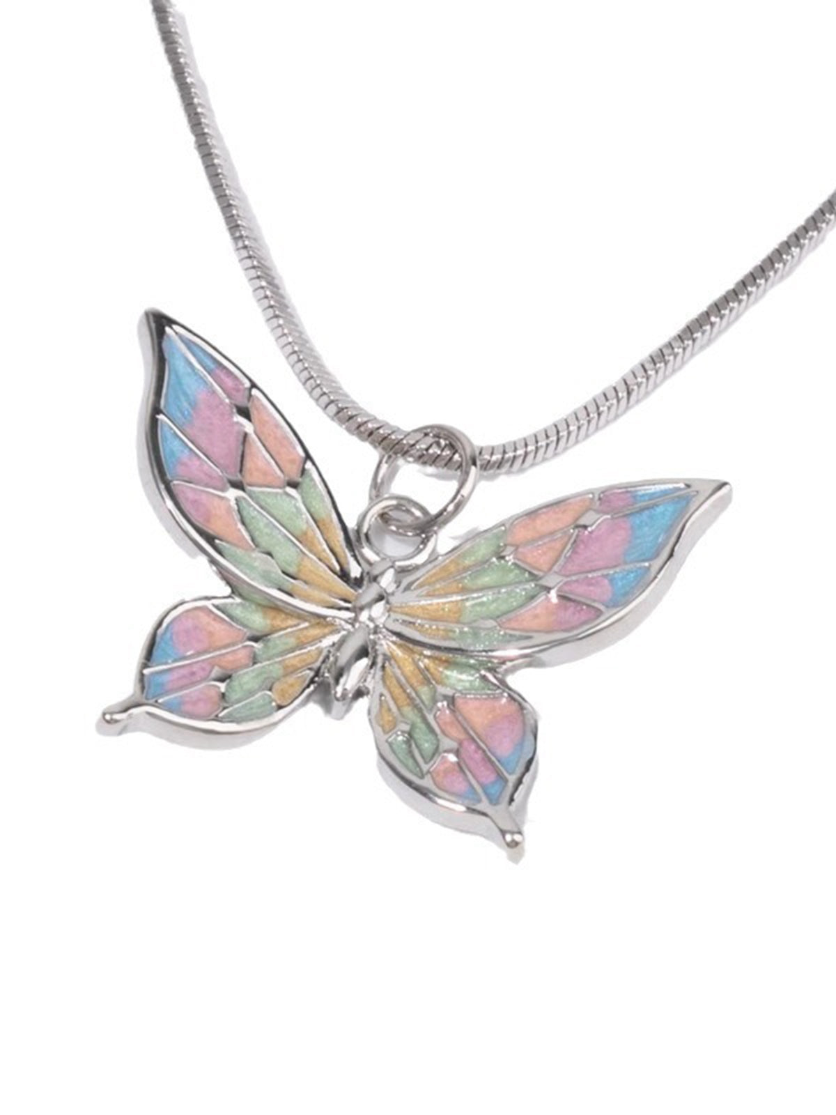 Collier papillon coloré rétro en argent