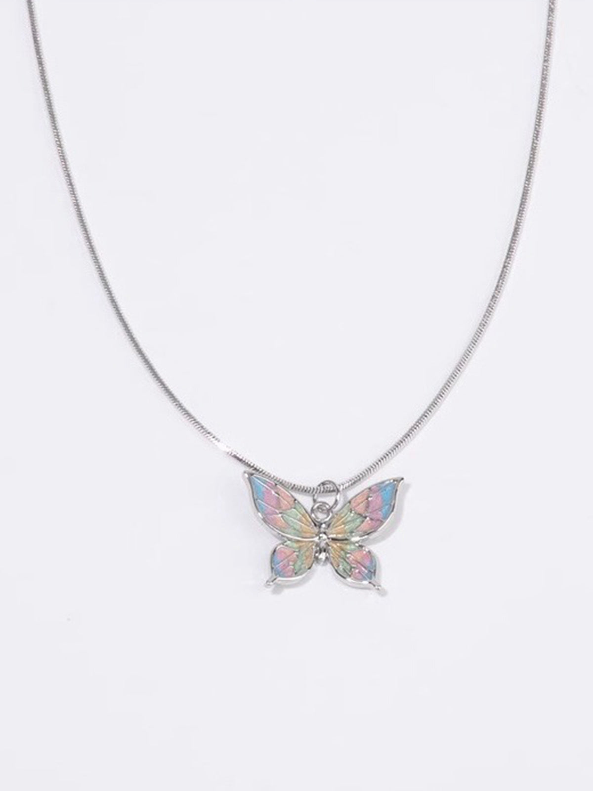 Collier papillon coloré rétro en argent