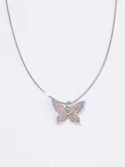 Collier papillon coloré rétro en argent