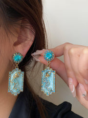 Blue Gilded Antique Pendant Earrings