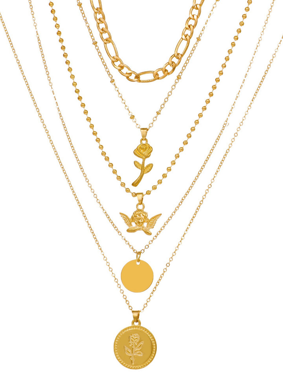 Rose & Angel Multi-Layer Pendant Necklace