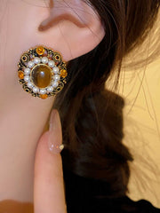 Vintage Olive Yellow Diamond Pearl Earrings