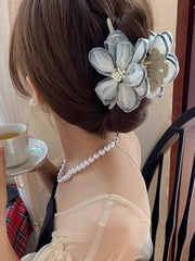 Hellblaue Vintage Mesh-Blumen-Haarnadel