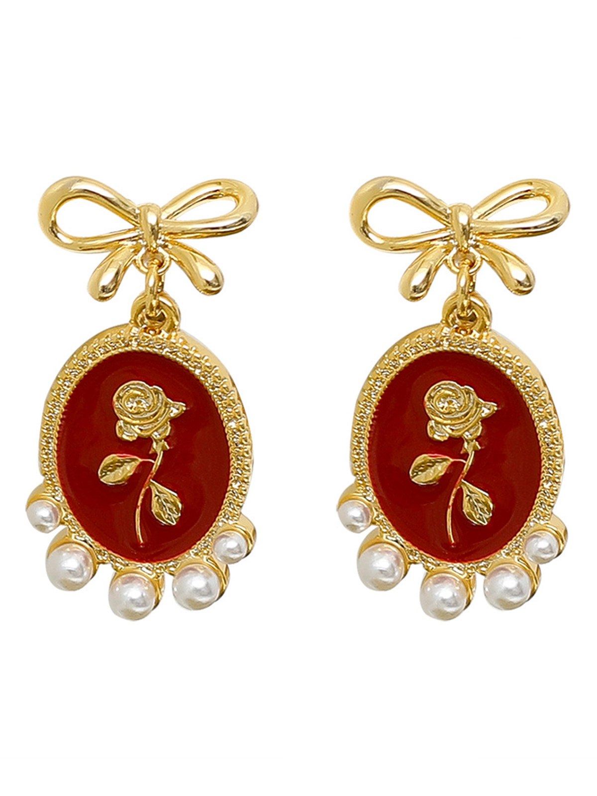Boucles d'oreilles vintage en forme de nœud et de rose en perles rouges