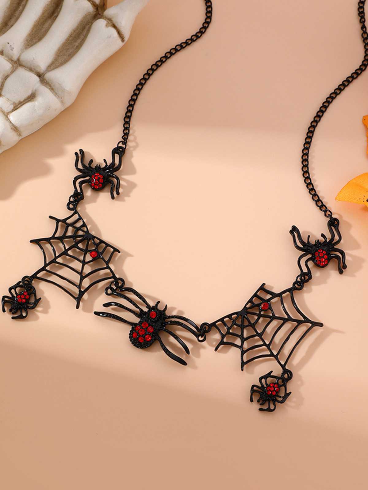 Black Gothic Spider Web Necklace