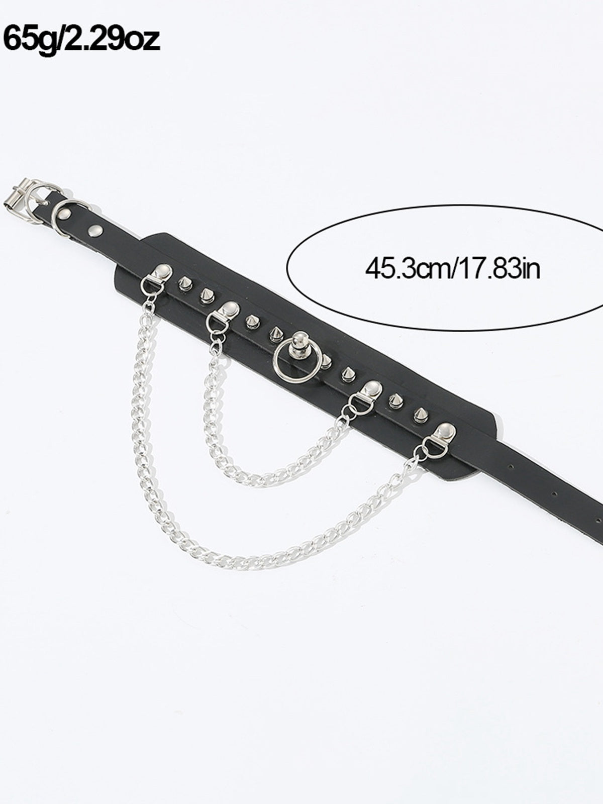 Black Leather Gothic Necklace with Spikes